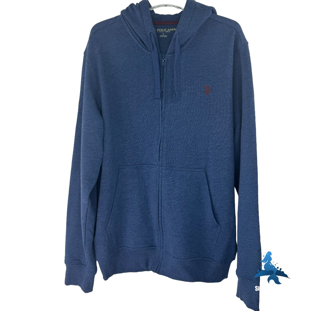 1236 U.S. Polo Assn. Full-Zip Hoodie – Size L – Heather Blue
